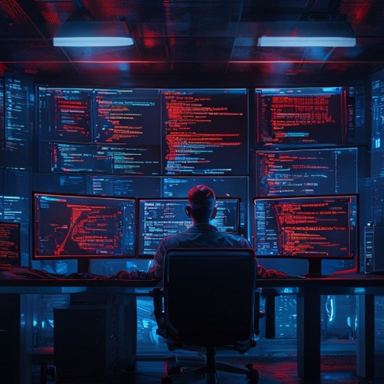 Salle d'opérations de cybersécurité gouvernementale avec écrans affichant du code source et des alertes de vulnérabilités