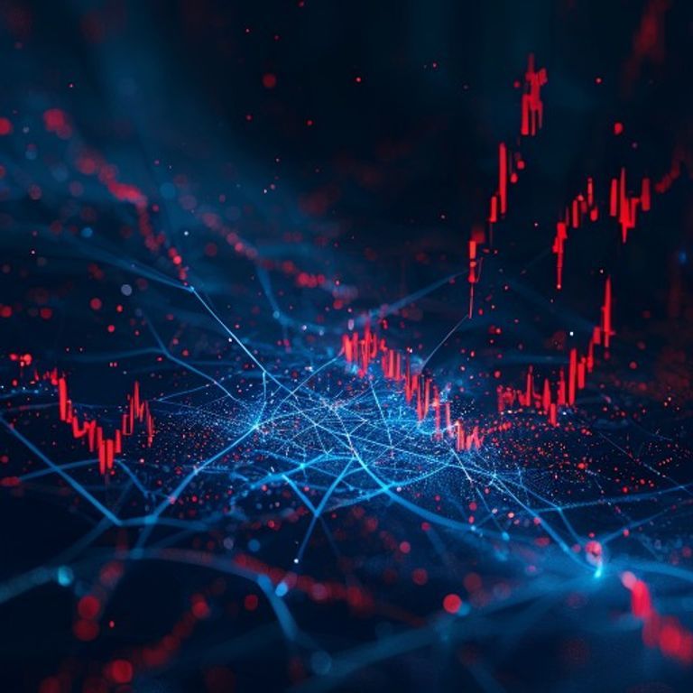 Un graphique boursier en chute superposé à un réseau de neurones lumineux, symbole des craintes de bulle sur le marché de l'intelligence artificielle