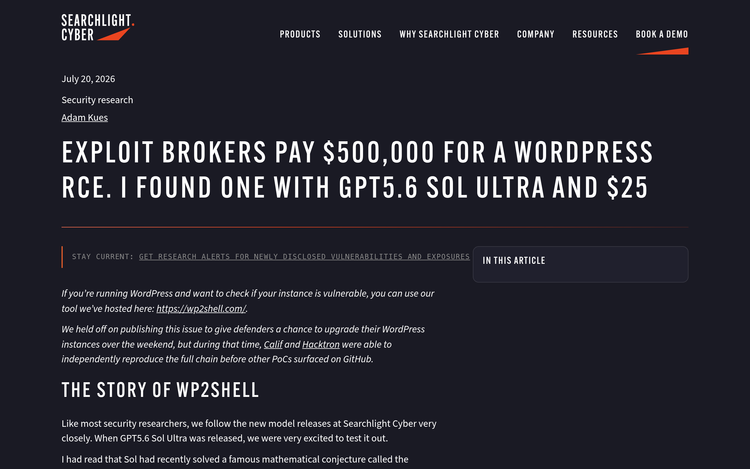 Un terminal sombre affichant une analyse de code WordPress par des agents IA, dans un bureau de recherche en cybersécurité