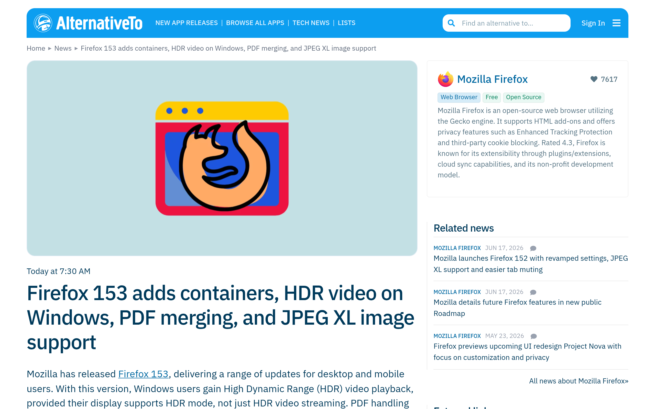 Navigateur web affichant des onglets de conteneurs colorés et une image haute résolution en cours d'affichage