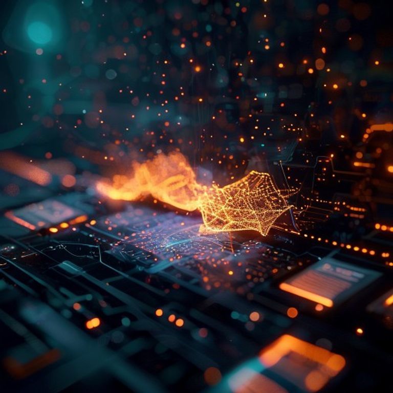 Représentation abstraite d'un réseau de neurones s'exécutant dans une fenêtre de navigateur, symbolisant un modèle d'embeddings tournant localement