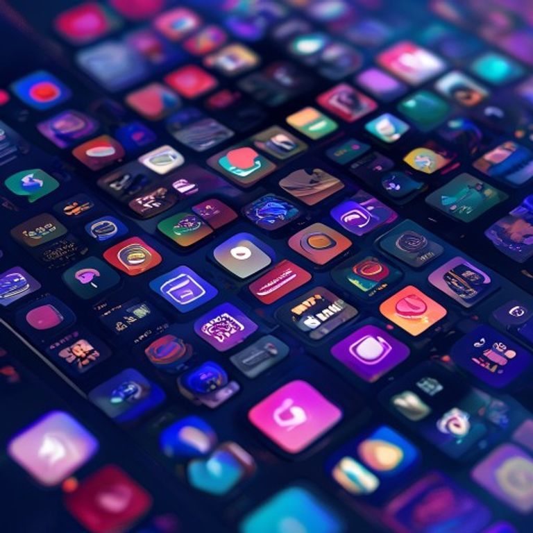 Une grille dense d'icônes d'applications mobiles générées par IA s'accumulant et débordant d'un écran de smartphone, illustration de la saturation de l'App Store