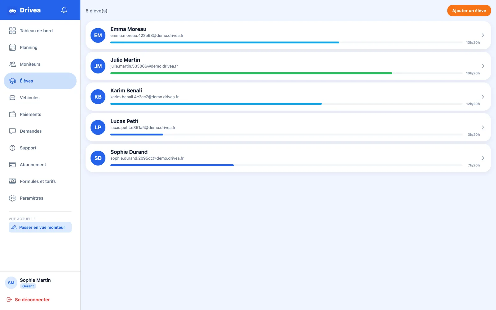Fichier eleves Drivea avec suivi de progression