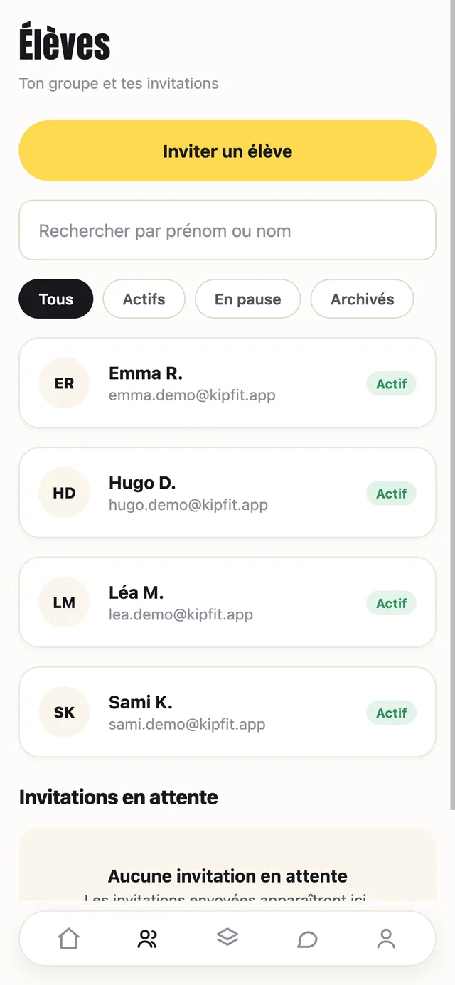 Liste des eleves dans KIPFIT