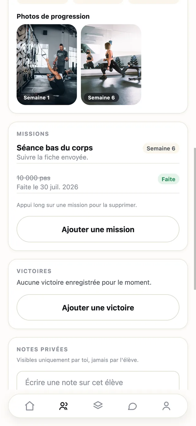 Missions et photos de progression dans KIPFIT